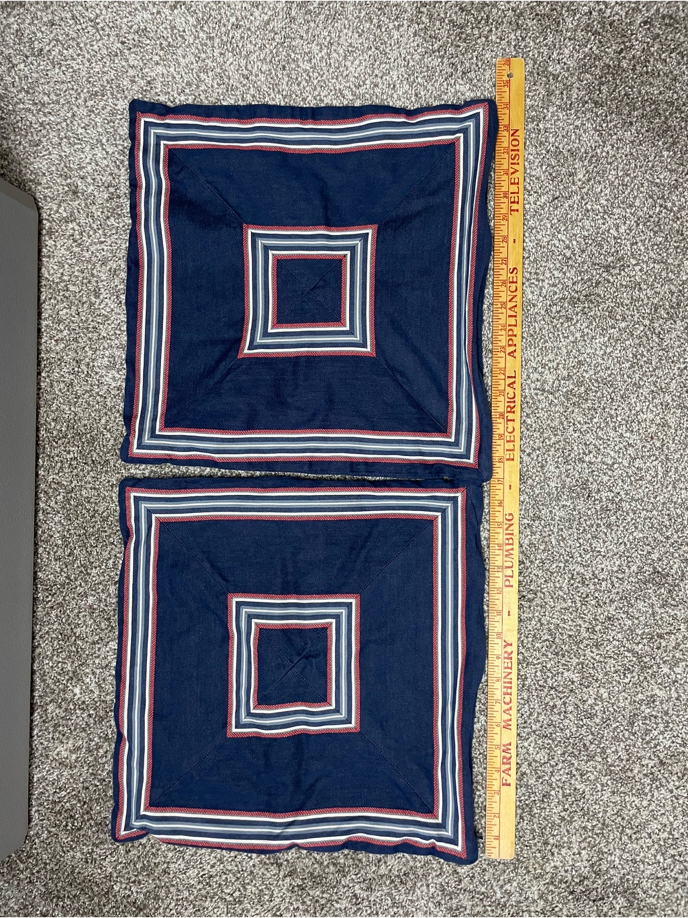 2 Pottery Barn Blue Red White Americana Geometric Cotton Throw Pillow Covers